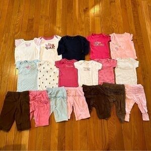 Lot of Carters Baby Gap One Piece + Pants Outfits Sets Sz 3 months Pink Floral